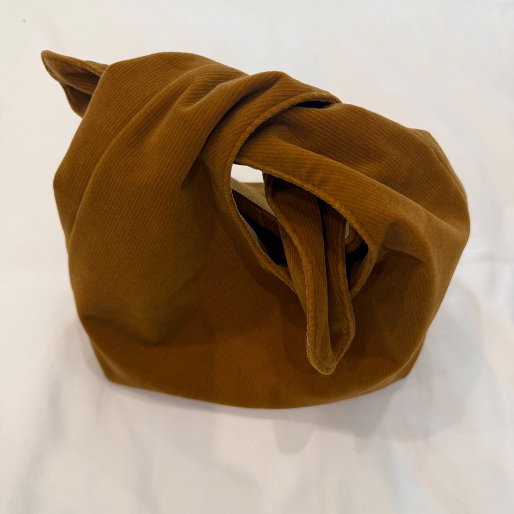 Merit‎ Beauty Brown Corduroy Knot Bag Minimalist Wristlet Handbag Ochre